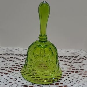 Vintage Viking Art Glass Bell Green Diamond Thumbprint